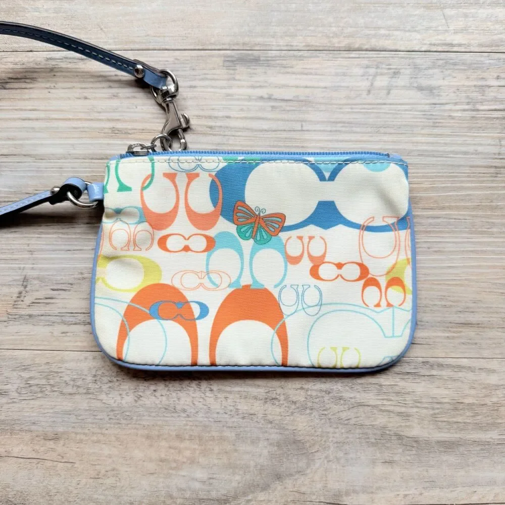 Vintage Coach Optic Butterfly Signature Wristlet Blue Multicolor Y2K Monogram
